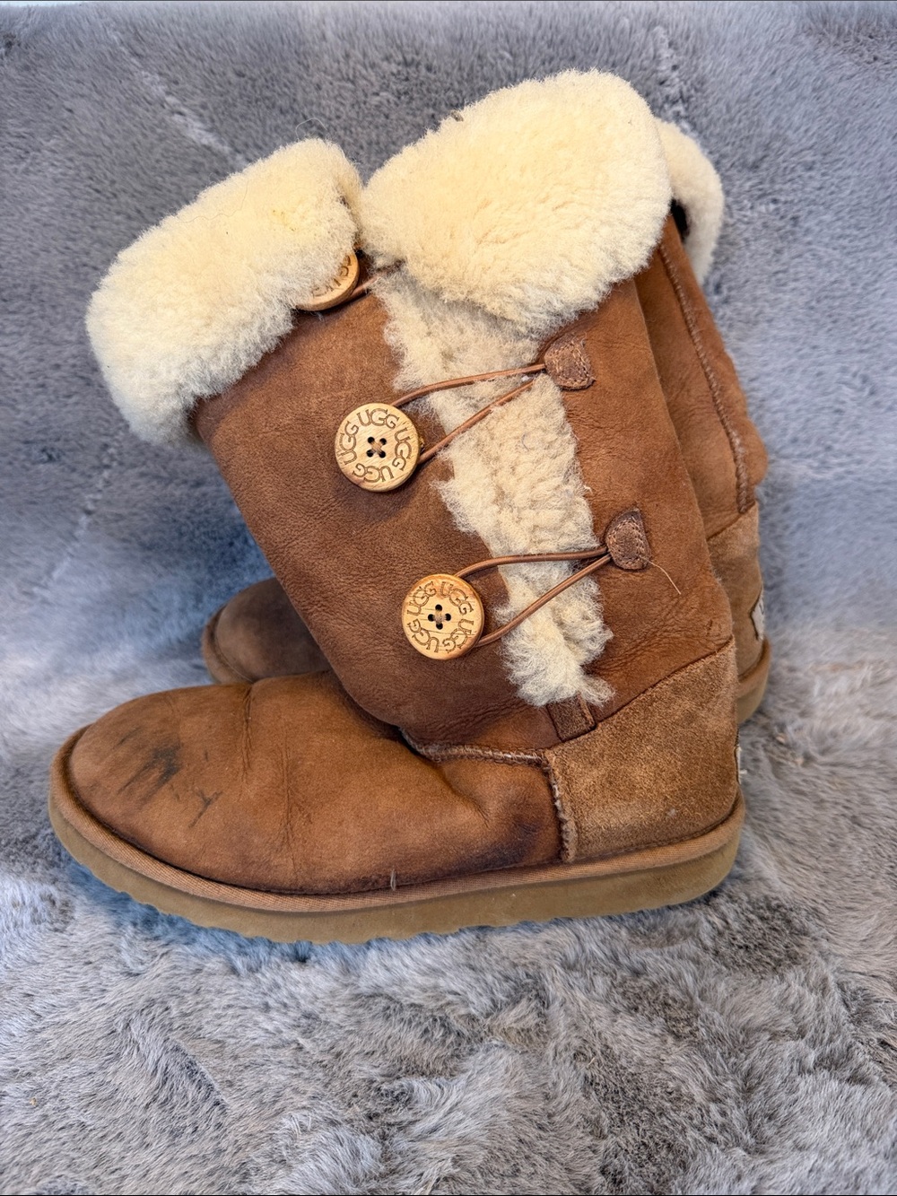 UGG Chestnut Suede Button Shearling Mid-Calf Boots